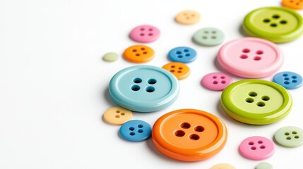 Fototapeta premium Colorful Buttons on White Background Sewing Supplies Craft Fashion DIY Design