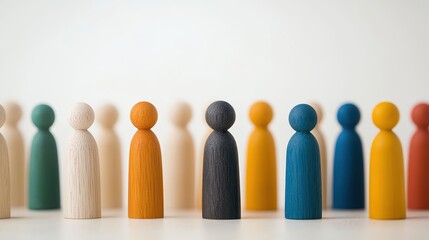 Colorful Wooden People Figures in a Row