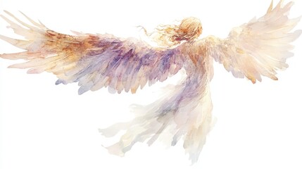 Obraz premium Angelic Watercolor Illustration of Ethereal Figure with Transparent Background for Celestial Designs