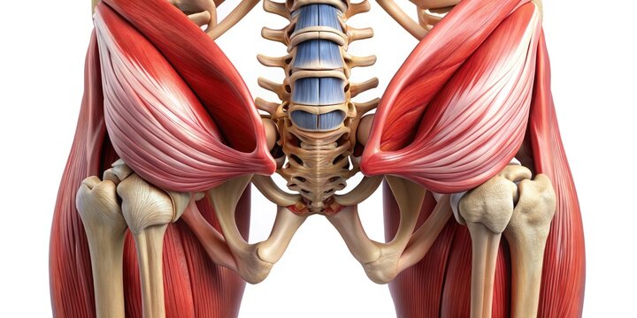Illustration of the obturator internus muscle, a deep gluteal muscle that rotates the femur laterally and abducts the hip joint, shown in detailed anatomical context.