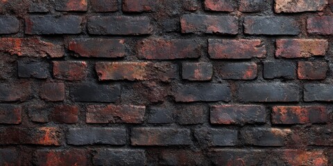 Obraz premium Weathered Brick Wall with Black Stains and Red Hues