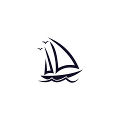 flat design logo of a boat sailing in the ocean