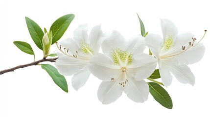 Obraz premium Azaleas flowers with leaves White flowers isolated on white background with clipping path : Generative AI