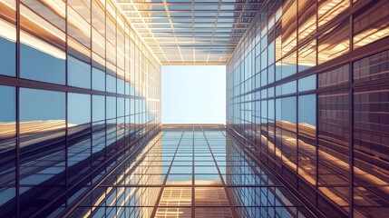 Skyward View Through Glass Walls