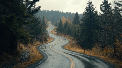 Obraz premium A winding road with trees in the background