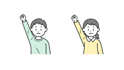 ガッツポーズをする少年少女の上半身イラスト