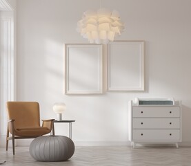 mockup poster modern contemporary nursery room interior background. 3d rendering