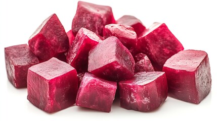 Raw red beetroot cubes isolated on white background File contains clipping path : Generative AI