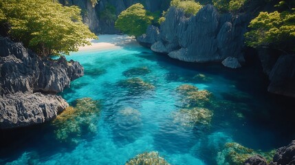 Coron El Nido Palawan Philippines Tropical Paradise Clear Blue Waters and Limestone Cliffs south east asia landscape : Generative AI