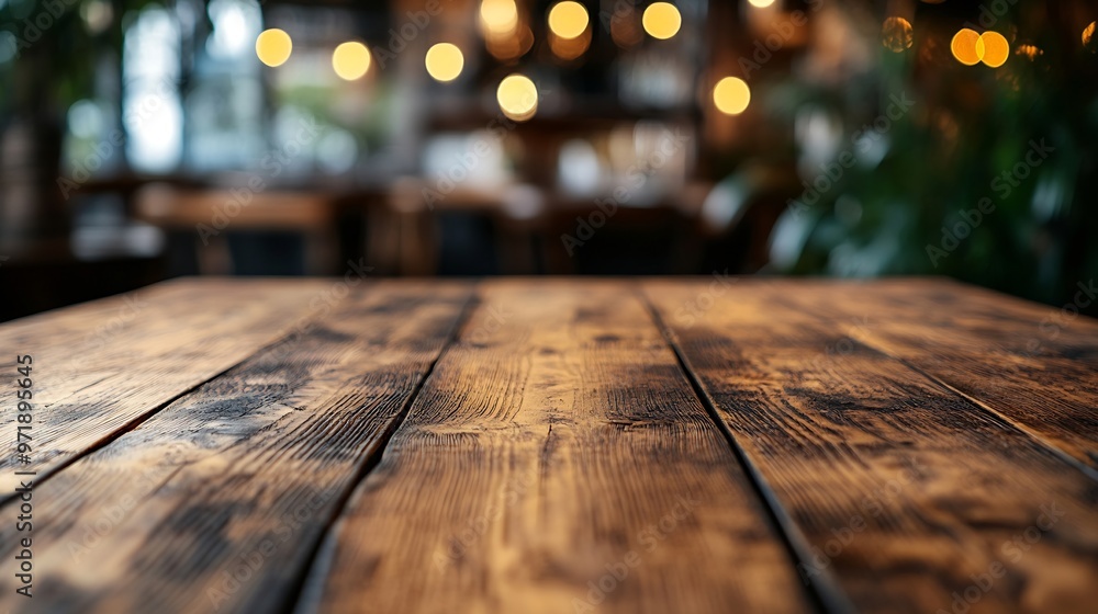 Leinwandbilder the empty wooden table top with blur background of cafe exuberant image : generative ai