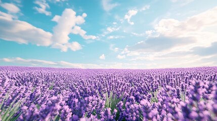 Fototapeta premium Scenic view of lavender field against blue sky during sunny day : Generative AI