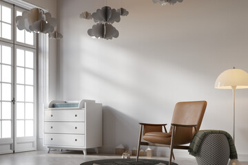modern contemporary nursery room interior background. 3d rendering