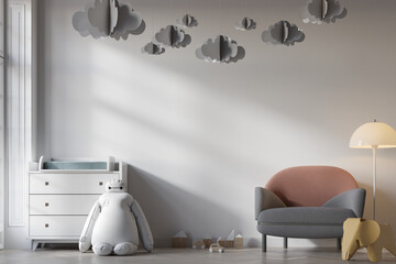 modern contemporary nursery room interior background. 3d rendering