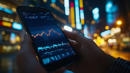 Investors analyze the data stock market index via smartphone screen to trade the stock chart for planning investments take profit trade stock exchange market and cryptocurrency data fi : Generative AI