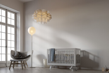 modern contemporary nursery room interior background. 3d rendering