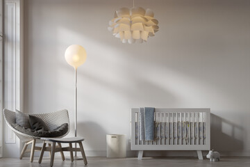 modern contemporary nursery room interior background. 3d rendering