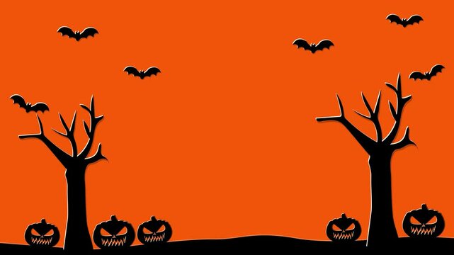 halloween pumpkin animation next to trees on colored background, halloween background
