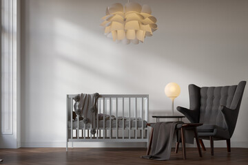 modern contemporary nursery room interior background. 3d rendering