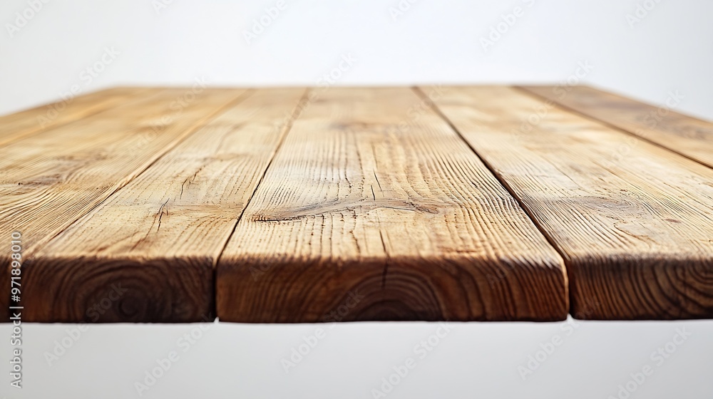 Poster empty light wooden table isolated on white : generative ai