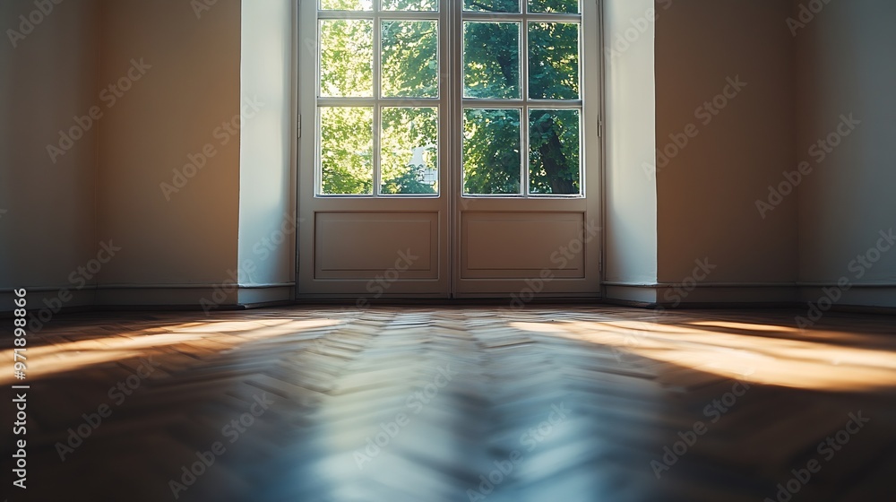 Aufkleber Empty room with window view : Generative AI