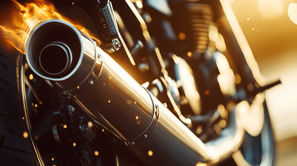 A close-up of a sport motorcycles exhaust pipe with heat waves distorting the background as it roars to life.