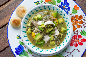 Ajiaco Soup with Avocado and Corn Traditional Colombian Dish
