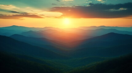 Obraz premium June Sunset over the Appalachian Mountains Shenandoah National Park Virginia USA Virginia : Generative AI