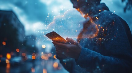 Digital technology cloud computing concept Software engineer using mobile smart phone and laptop computer with global network connection Technology innovative and communication concept : Generative AI