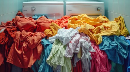 illustration of messy clothes on top of the washing machine