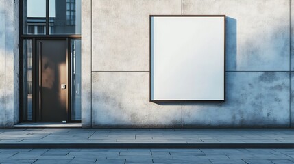 Rectangular mockup of outdoor business signboard on the wall by the entrance door : Generative AI
