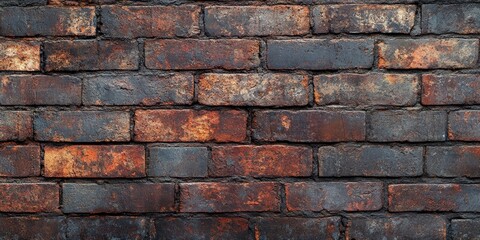 Obraz premium Weathered Brick Wall with Dark and Rusted Brick Patterns