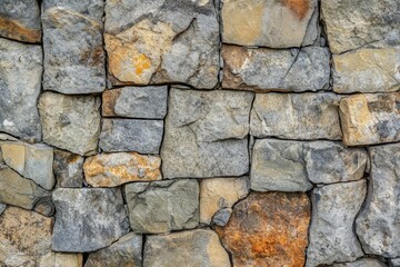 Obraz premium A close-up of a rustic stone wall with irregular shapes and varying colors
