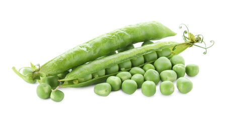 Green fresh peas and pods isolated on white