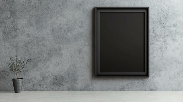 Modern wall with empty black frame, ideal for displaying art or photos. Minimalist interior design with a touch of elegance.