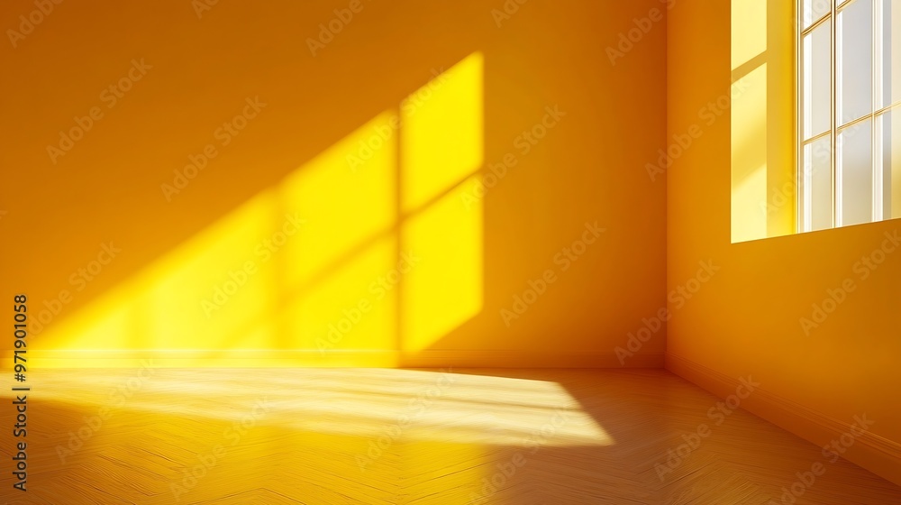Fototapete empty corner of yellow room with deep artistic shadow minimalistic 3d space concept : generative ai