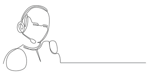 continuous line of customer service robot.one line drawing of AI robot providing solution to problem complainants.single line vector illustration.isolated white background