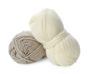 Skeins of soft yarn for knitting isolated on white