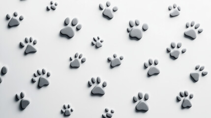 Small animal paw prints are scattered across light background, creating playful and whimsical pattern. These prints evoke sense of curiosity and joy
