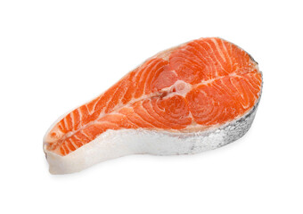 One fresh salmon steak isolated on white