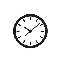 A minimalist clock icon showcasing a round face with clear markers for hours and minutes, emphasizing contemporary design and simplicity