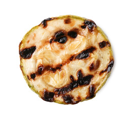 Tasty grilled zucchini slice isolated on white, top view