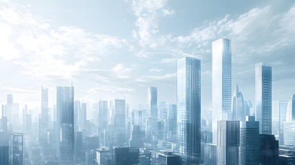Fototapeta premium Modern Skyscrapers Against a Blue Sky with Clouds