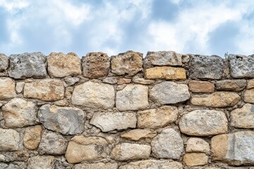 Stone Wall with Cloudy Sky Above