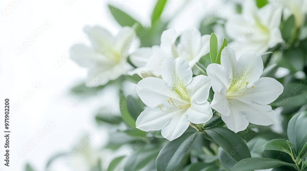 Poster azaleas flowers with leaves white flowers isolated on white background with clipping path : generati