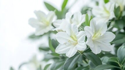 Obraz premium Azaleas flowers with leaves White flowers isolated on white background with clipping path : Generative AI