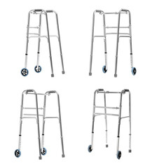 Walking frame isolated on white, collage. Different sides view
