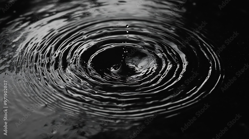 Poster panorama water ripples from a drop of water in the dark water drop dark tone abstract black circle w