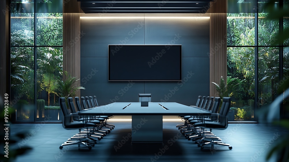 Poster New board room with table chairs and plasma display : Generative AI