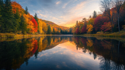Fototapeta premium A beautiful autumn day with a lake in the background