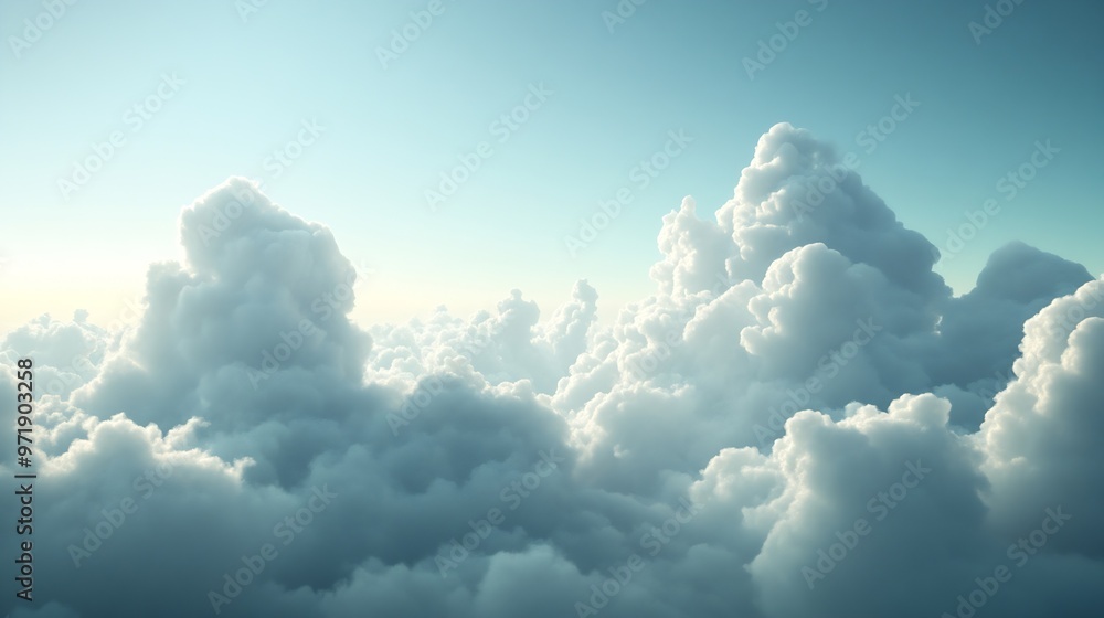 Aufkleber white and grey cumulus clouds floating in sunny sky after storm with natural sunlight dramatic cloud